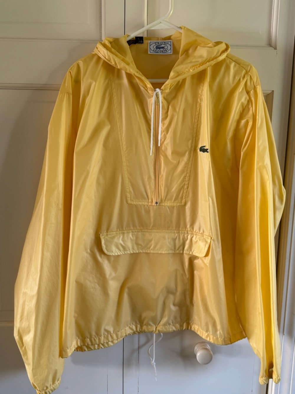 Vintage Izod Lacoste Half-Zip Windbreaker Hoodie Yellow Anorak Size Large